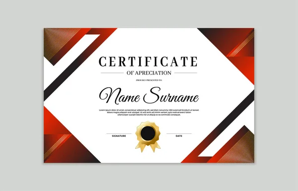 Red Gold Certificate Border Template Appreciation Business Education Needs — Stock Vector