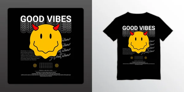 Dobre Wibracje Streetwear Shirt Design Nadaje Się Sitodruku Kurtki Inne — Wektor stockowy