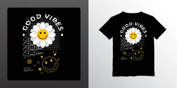 Good Vibes Streetwear Shirt Design Geschikt Voor Zeefdruk Jassen Andere — Stockvector