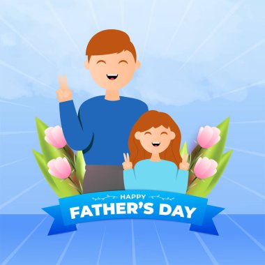 Mutlu babalar günü tasarımı, mavi ve beyaz