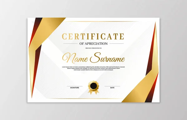 Red Gold Certificate Border Template Appreciation Business Education Needs — Stock Vector