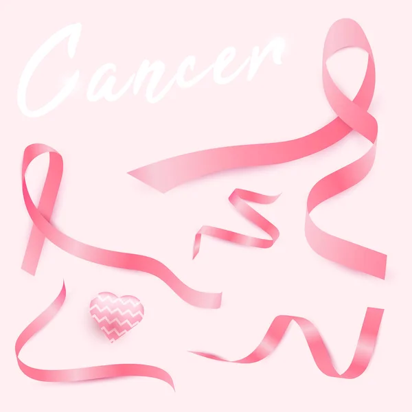 Set Pink Ribbons White Background Suitable Women Day Cancer Day — Stok Vektör