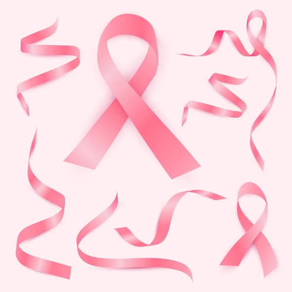 Set Pink Ribbons White Background Suitable Women Day Cancer Day — стоковый вектор