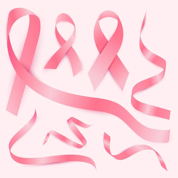 Set Pink Ribbons White Background Suitable Women Day Cancer Day — Archivo Imágenes Vectoriales