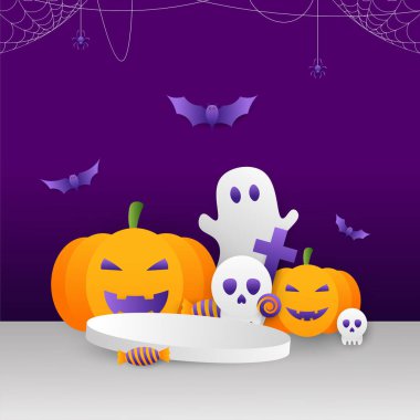 Balkabağı, şeker ve hayalet elementleriyle Cadılar Bayramı çizimi