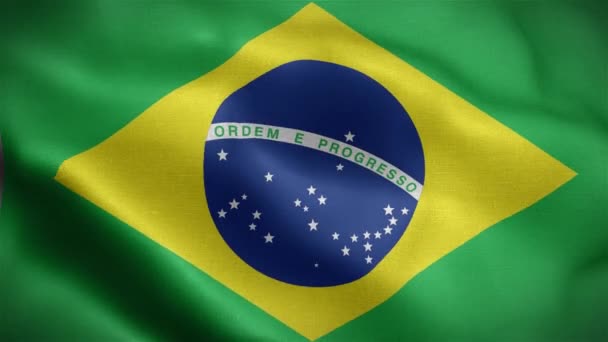 Brezilya Bayrakları Brezilya Bayrağı Rüzgarda Dalgalanıyor — Stok video