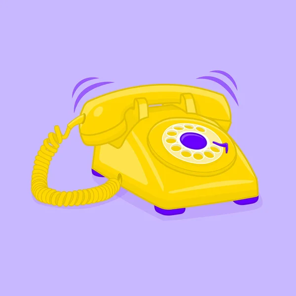 Klassische Vektor Illustration Eines Gelben Telefons Mit Hörer Und Draht — Stockvektor
