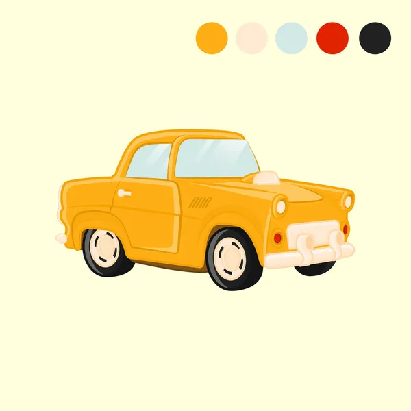 Retro Oyuncak Çizgi Film Araba Çizimi Sarı Renkli — Stok Vektör