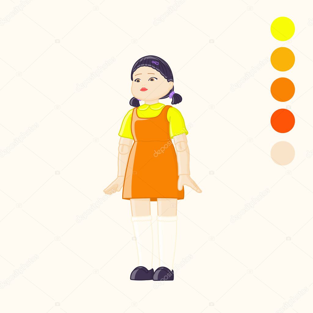 A doll in a bright dress from the TV series Squid Game