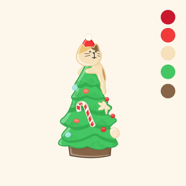 Cute Christmas Illustration Cute Christmas Tree Cat lizenzfreie Stockillustrationen