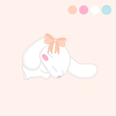  Cute white rabbit with bow cartoon vector icon illustration. Animals nature icons concept isolated vectors. Flat cartoon style