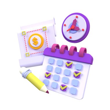 Zaman ve Anımsatıcı illüstrasyon arkaplanı, 3D, iş fikri konsepti için simge oluştur