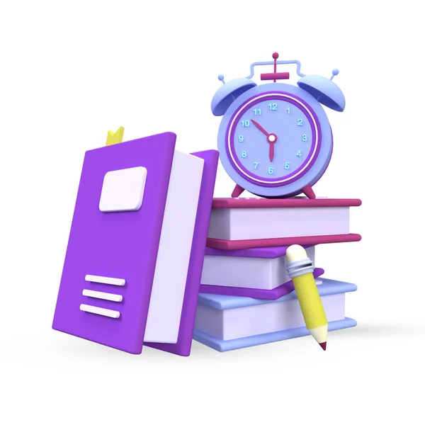 Stack Books Alarm Clock Illustration Background Render Icon Business Idea — ストック写真