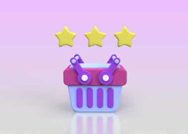 İş fikri geçmişi için yıldız derecelendirme illüstrasyonlu sepet, 3D, render