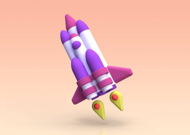Roket fırlatma, iş kurma konsepti çizimi fikir konsepti arka planı, 3D, render