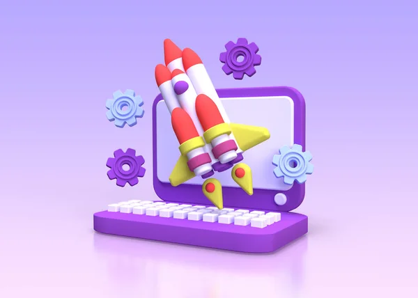 Rocket Lancering Met Laptop Business Concept Illustratie Voor Business Idee — Stockfoto