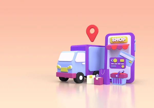 Shopping Online Delivery Truck Concept Illustration Business Idea Concept Background — 스톡 사진