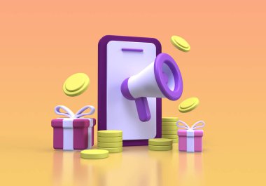 Sosyal medya dijital pazarlama iletişim illüstrasyonu iş fikri konsepti için 3B canlandırma simgesi