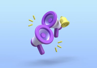 İş fikri konsepti için Mavi Megafon illüstrasyon 3B canlandırma simgesi