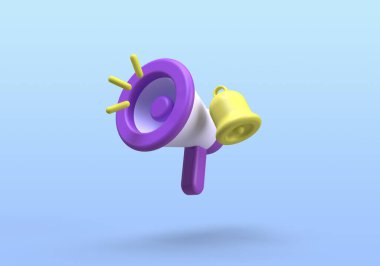 İş fikri konsepti için Mavi Megafon illüstrasyon 3B canlandırma simgesi