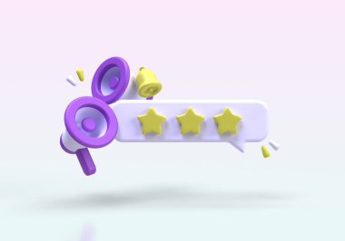 Derecelendirme yıldızı Müşteri Değerlendirme Geri bildirim resimleme ile megafon iş fikri konsepti için 3B yorumlama simgesi