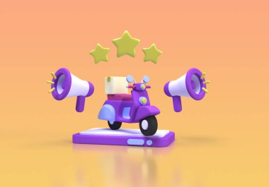 Ticari fikir konsepti için mobilet konsepti çizimi içeren online alışveriş ve teslimat 3B oluşturma