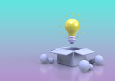 İş fikri konsepti için sarı ampul illüstrasyonu 3B canlandırma simgesi