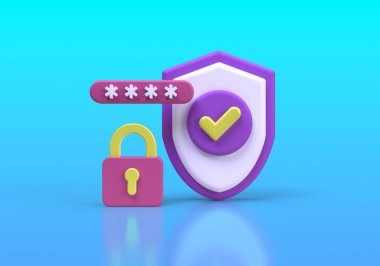 Modern kalkan koruma illüstrasyonu iş fikri konsepti için 3B canlandırma simgesi