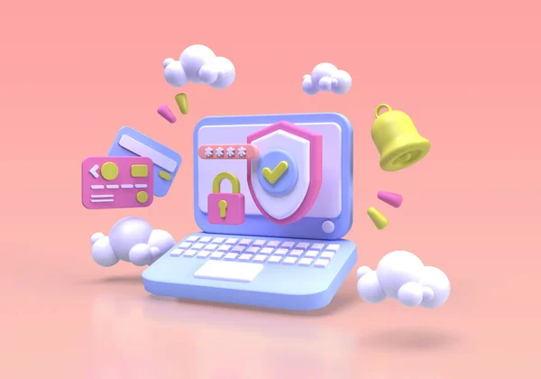 Modern Shield Guard Laptop Illustration Background Render Icon Business Idea — Φωτογραφία Αρχείου