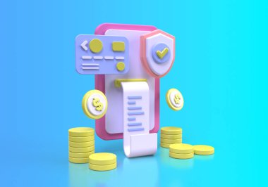 Çevrimiçi alışveriş güvenliği konsepti illüstrasyon İniş sayfası şablonu iş fikri konsepti için 3B oluşturma