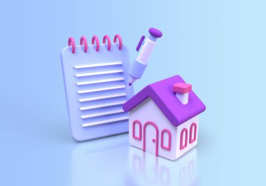 Gayrimenkul satış sözleşmeleri konsept illüstrasyon İniş sayfası şablonu 3B oluşturma