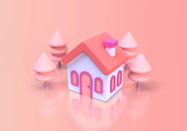 最小限の家の不動産コンセプトイラストビジネスアイデアのコンセプトの背景のためのランディングページテンプレート3Dレンダリング — ストック写真