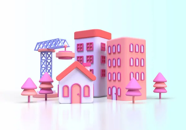 minimal house under construction real estate concept illustration Landing page template for background 3D render