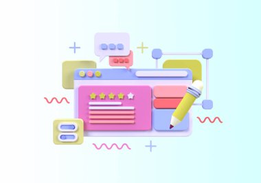 UI UX tasarım konsepti illüstrasyonu için Web Geliştirme İniş sayfası şablonu iş fikri arka planı 3B