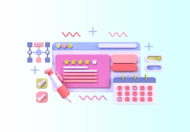 UI UX tasarım konsepti illüstrasyonu için Web Geliştirme İniş sayfası şablonu iş fikri arka planı 3B