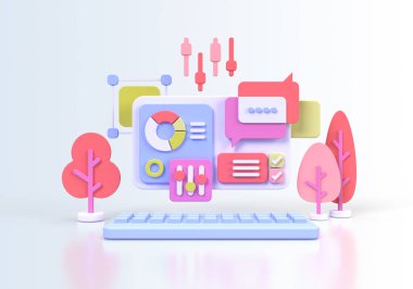 UI UX tasarım konsepti illüstrasyonu için Web Geliştirme İniş sayfası şablonu iş fikri arka planı 3B