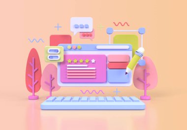 UI UX tasarım konsepti illüstrasyonu için Web Geliştirme İniş sayfası şablonu iş fikri arka planı 3B