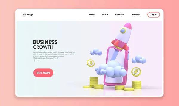 Business growth concept illustration Landing page template for business idea concept background 3D render