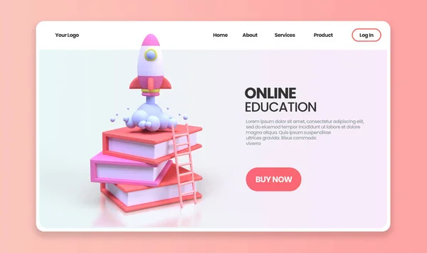Online Ausbildung Mit Rocket Launches Illustration Landing Page Template Für — Stockfoto