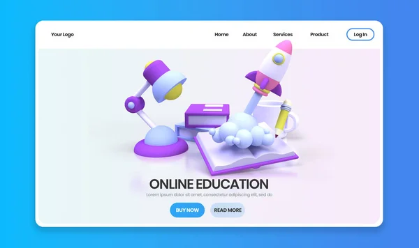 Online Education Rocket Launches Illustration Landing Page Template Business Idea — Stock Photo, Image