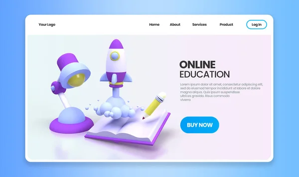Online Education Rocket Launches Illustration Landing Page Template Business Idea — 스톡 사진