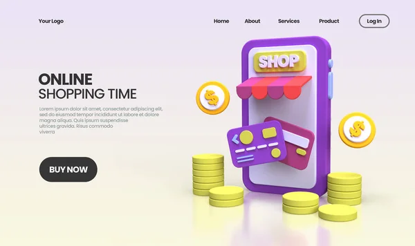 Online Shopping Concept Illustratie Landing Pagina Sjabloon Voor Business Idee — Stockfoto