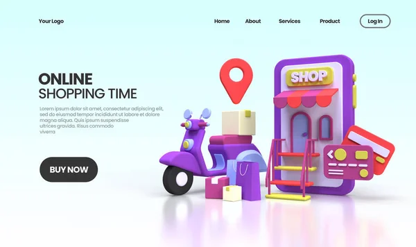 Online Shopping concept illustration Landing page template for business idea concept background 3D render