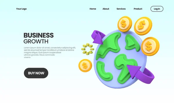 ビジネス成長のコンセプト図ビジネスアイデアのコンセプトのためのランディングページテンプレート背景3Dレンダリング — ストック写真