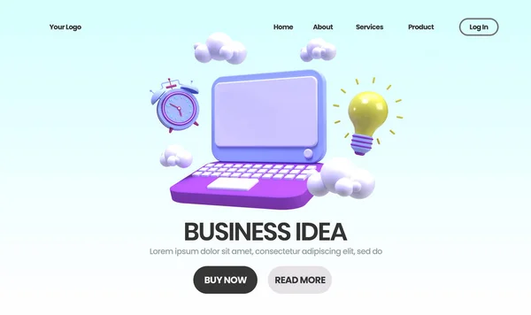 ビジネスアイデアコンセプトイラストビジネスアイデアコンセプトのランディングページテンプレート背景3Dレンダリング — ストック写真