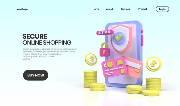 Secure Online Shopping Concept Illustrazione Landing Page Template Business Idea — Foto Stock