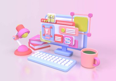 UI UX tasarım konsepti illüstrasyonu için Web Geliştirme İniş sayfası şablonu iş fikri arka planı 3B