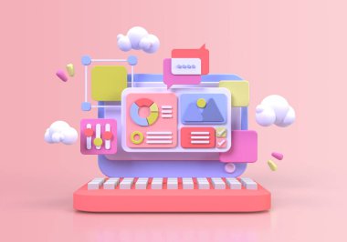 UI UX tasarım konsepti illüstrasyonu için Web Geliştirme İniş sayfası şablonu iş fikri arka planı 3B