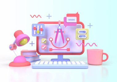 UI UX tasarım konsepti illüstrasyonu için Web Geliştirme İniş sayfası şablonu iş fikri arka planı 3B