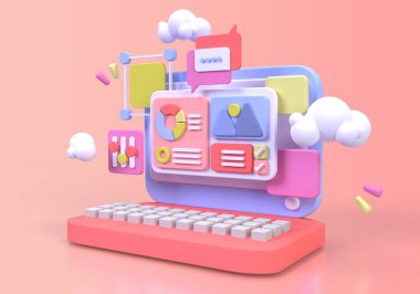 UI UX tasarım konsepti illüstrasyonu için Web Geliştirme İniş sayfası şablonu iş fikri arka planı 3B